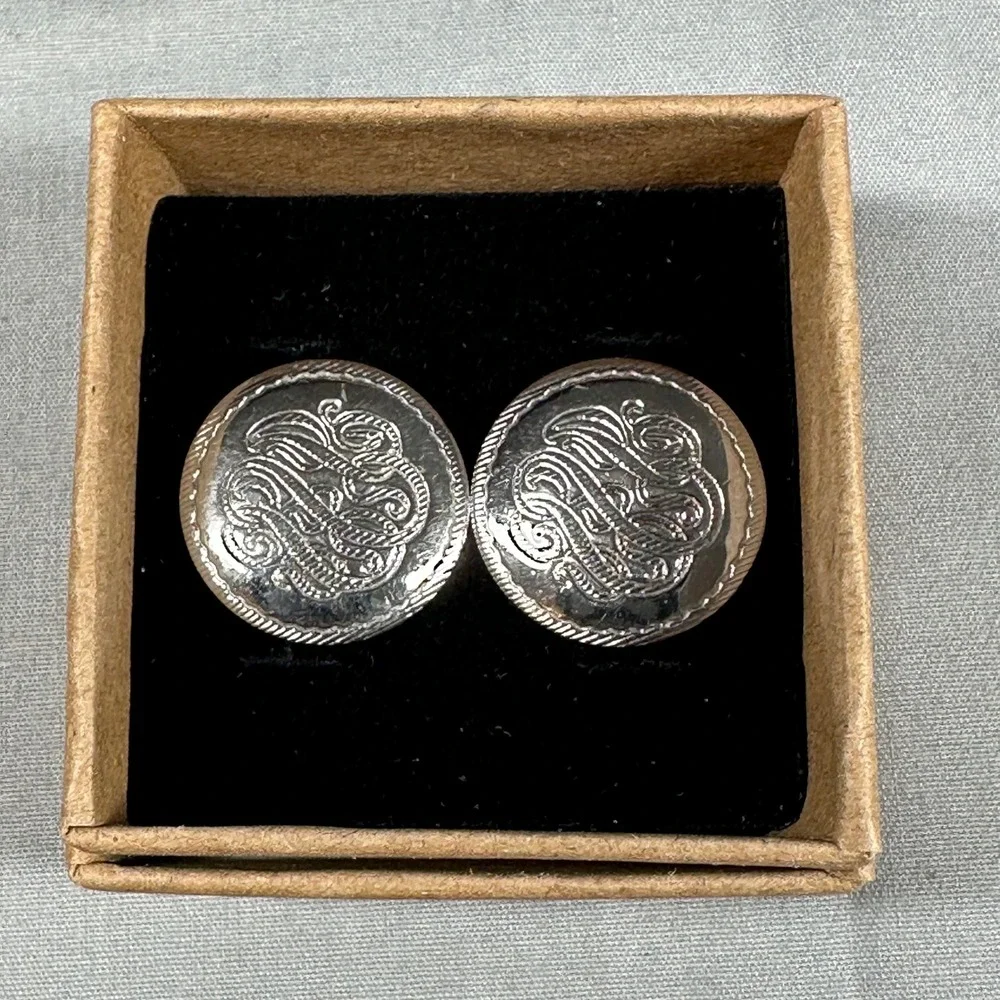 Scroll Monogram Cufflinks Vintage Silver-Tone Classic Mid-Century Style